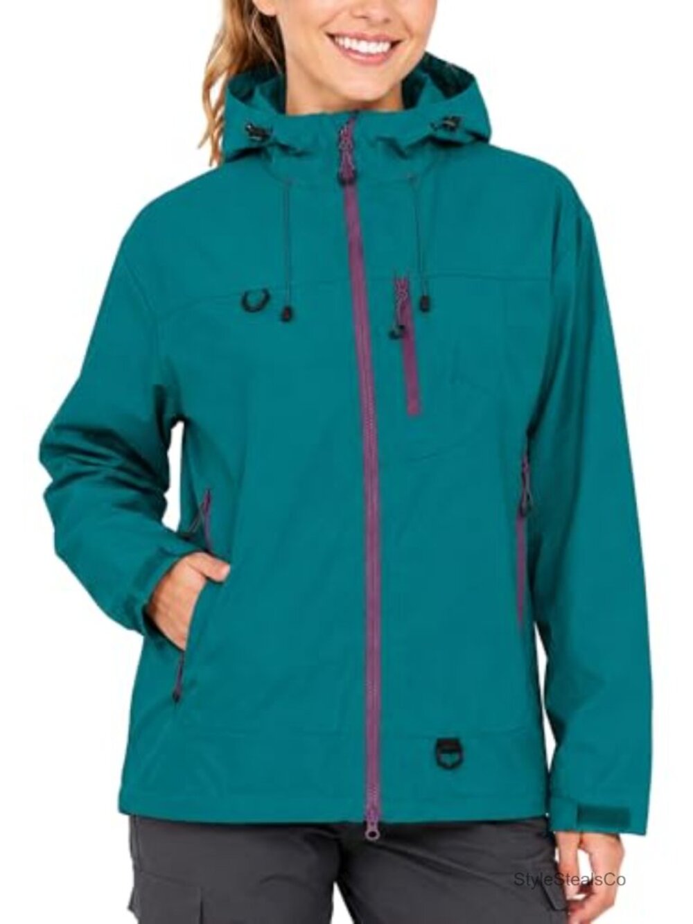 Womens Hooded Windbreaker Jacket 100% Polyester Hiking Coat